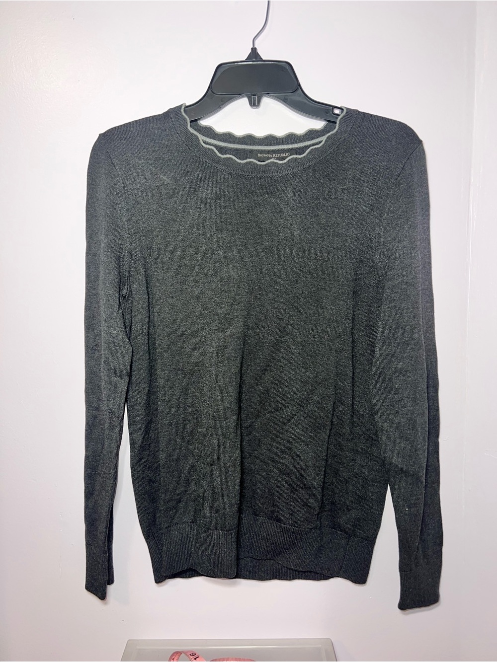 Banana Republic Dark Gray Scallop-Edge Crewneck Sweater
